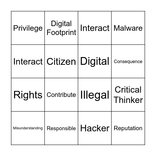 Digital Citizenship Bingo Card