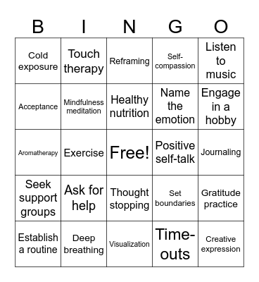 Coping Skills Bingo Card