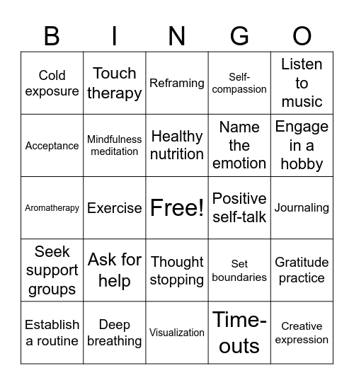Coping Skills Bingo Card