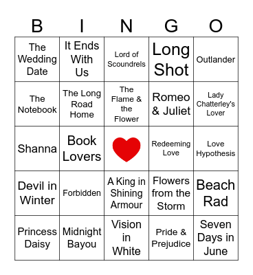 Romance Best Sellers Bingo Card
