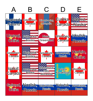 Coldest Cities in the World Bingo Card