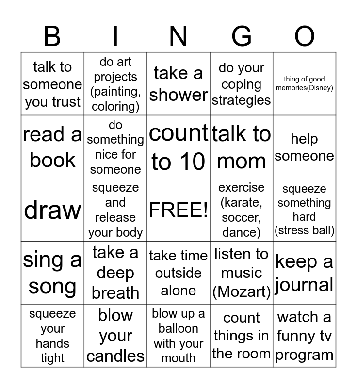 Coping Skills Bingo