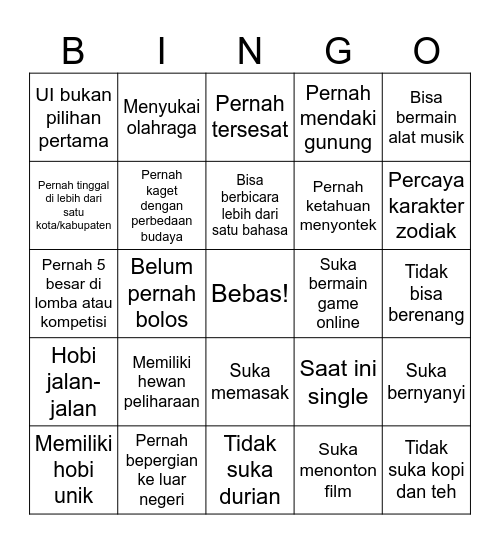 Kenali Temanmu Bingo Card