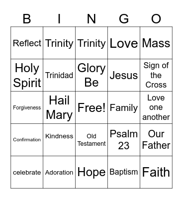 Faith Formation Bingo Card