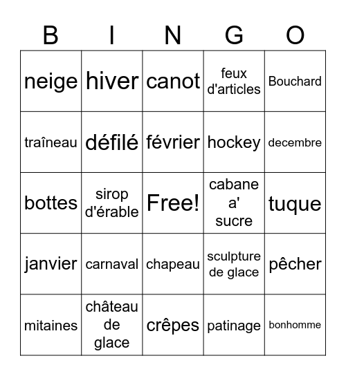 Carnival Québec Bingo Card