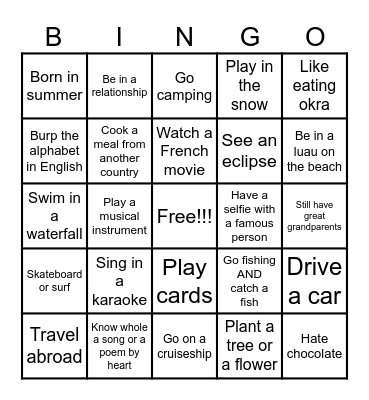 Untitled Bingo Card
