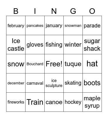 Carnival of Quebec Bingo Card