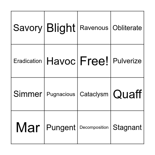 Vocabulary Bingo Card