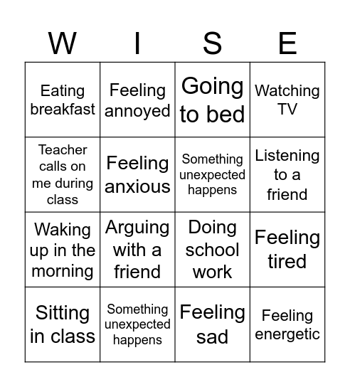 Mindfulness Bingo Card