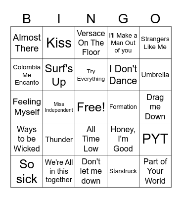 ZaKiyah's Playlist Bingo Card
