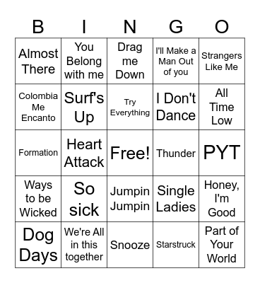 ZaKiyah's Playlist Bingo Card