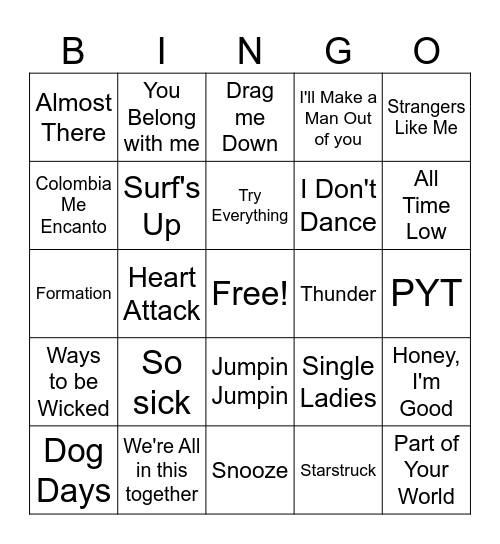 ZaKiyah's Playlist Bingo Card