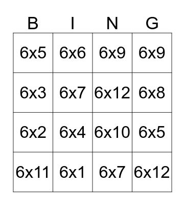 Time table 6 Bingo Card