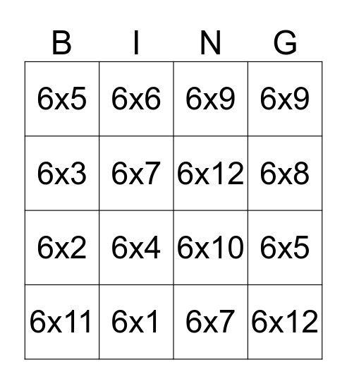 Time table 6 Bingo Card