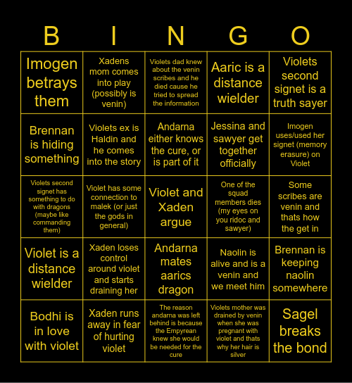 Onyx Storm Bingo Card