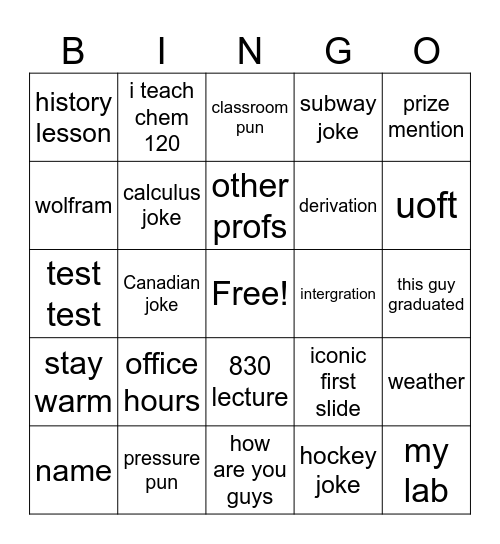 Untitled Bingo Card