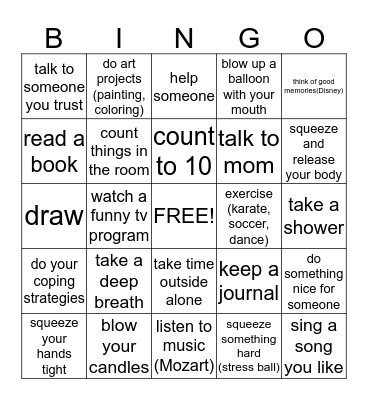 Coping Skills Bingo Card