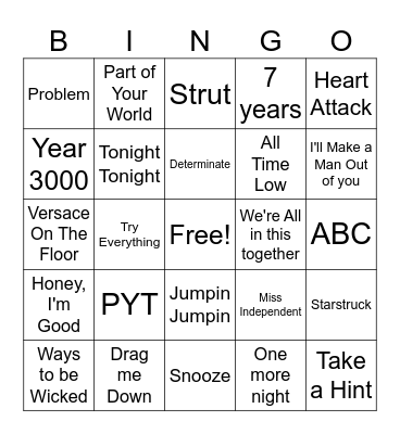ZaKiyah's Playlist Bingo Card