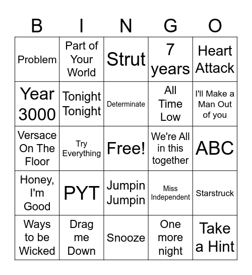 ZaKiyah's Playlist Bingo Card