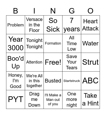 ZaKiyah's Playlist Bingo Card