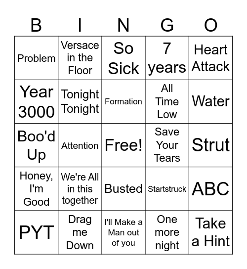 ZaKiyah's Playlist Bingo Card