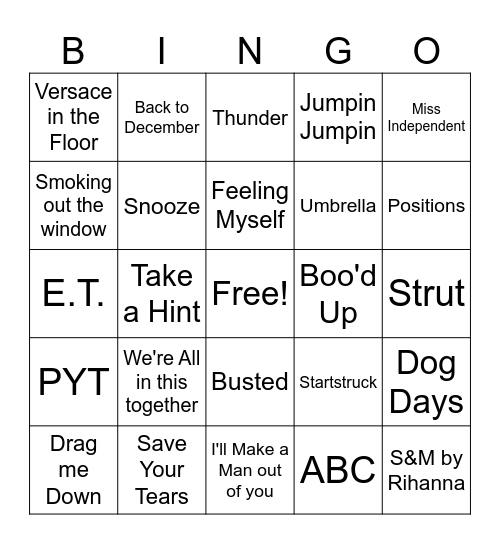 ZaKiyah's Playlist Bingo Card