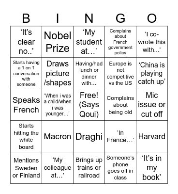 PA Bingo Card