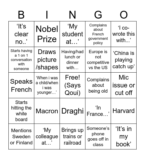 PA Bingo Card