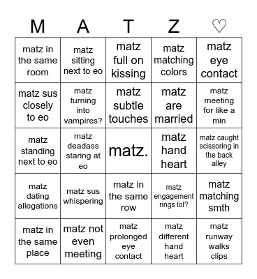 MATZ PFW Bingo Card