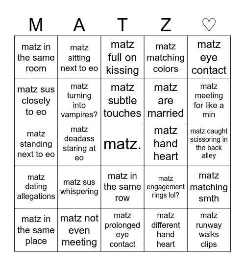 MATZ PFW Bingo Card