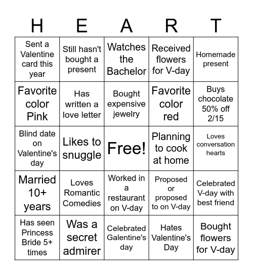 VALENTINE'S DAY Bingo Card