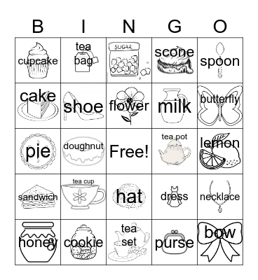Tea Party Bingo Card