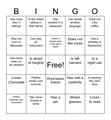 Find someone who... Bingo Card