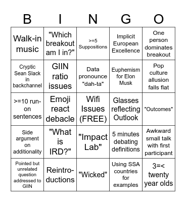 DC Call Bingo Card
