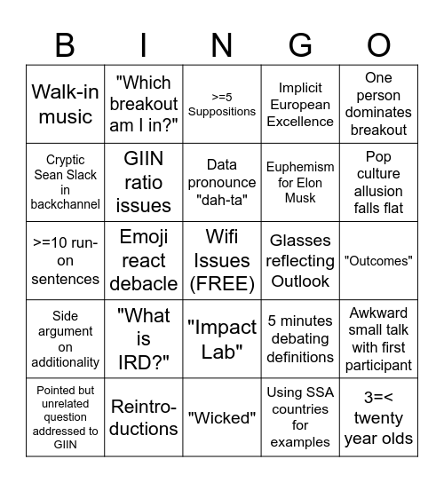 DC Call Bingo Card