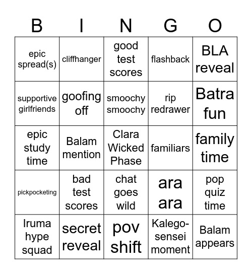 Chu~ <3 Bingo Card