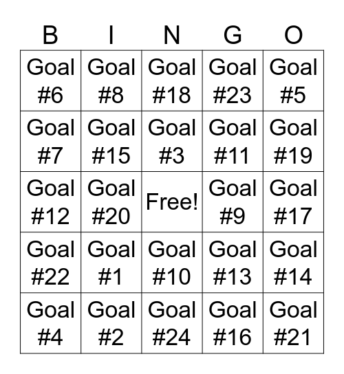 Goal Bingo Card