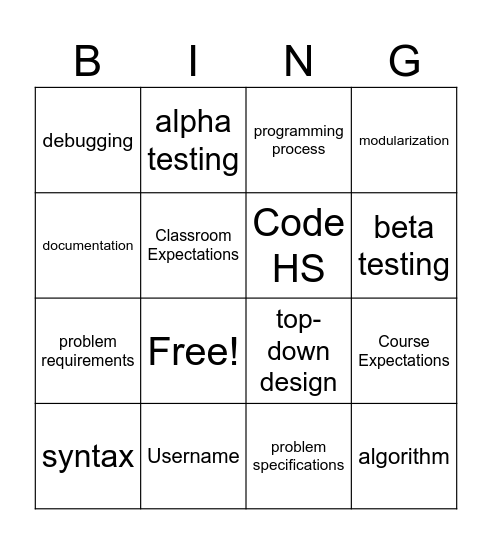 Python Programming Bingo Card