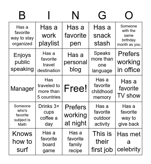Human Bingo Card
