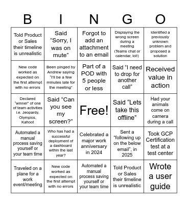 BICOE Bingo Card