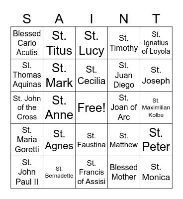 Catholic Schools Week SLS Bingo Card