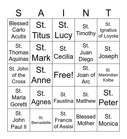 Catholic Schools Week SLS Bingo Card