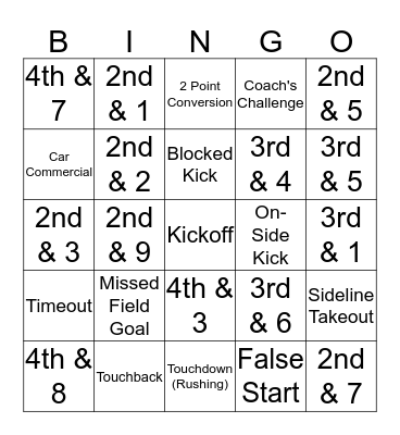 MNF Gridiron Bingo Card