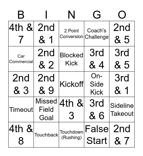 MNF Gridiron Bingo Card
