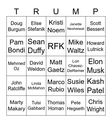 Trump Cabinet Bingo Card