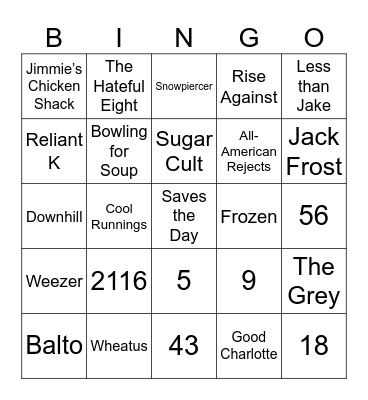 Pop Culture Math, Freezing Film, & Pop Punk Bingo Card