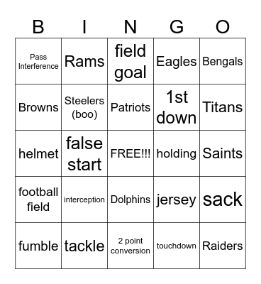 Football Bingo Card