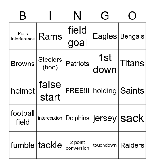 Football Bingo Card
