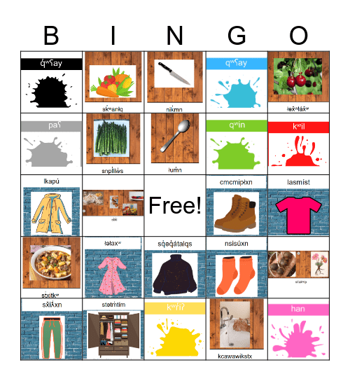 kitchen - clothes - colors Bingo Card