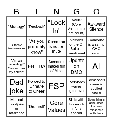 Hairnet Bingo Card